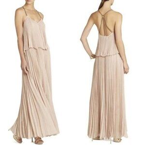 BCBGMaxaZria Joelle Parfait Maxi Dress XXS Pleated Tiered Sleeveless Long Beige